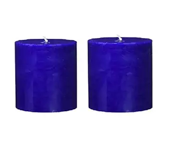 DELHI CANDLES Home Made Hand Crafted-Smooth Pillar Candles Set of 2 for Home Dcor-Meditation-Aroma-Reiki/Party/Romantic Dinner/Christmas & Other Occasion-Blue, 3X3