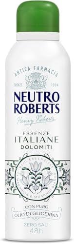 Neutro Roberts, Deodorante Spray Dolomiti, Senza Sali di Alluminio, Zero Macchie, con Olio Essenziale di Magnolia e Muschio Bianco, Con Puro Olio di Glicerina, Deodorante Donna e Uomo, 200 ml, 48h