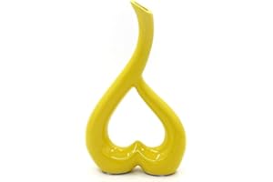 Arawat Vase Céramique Jaune Coeur Vase Décoration Salon Moderne Vase Tulipe Vase Fleurs Décoration de Table Vase pour Herbe de la Pampa Fleurs Décoration Esthétique Vases Nordiques Mariage Cadeau