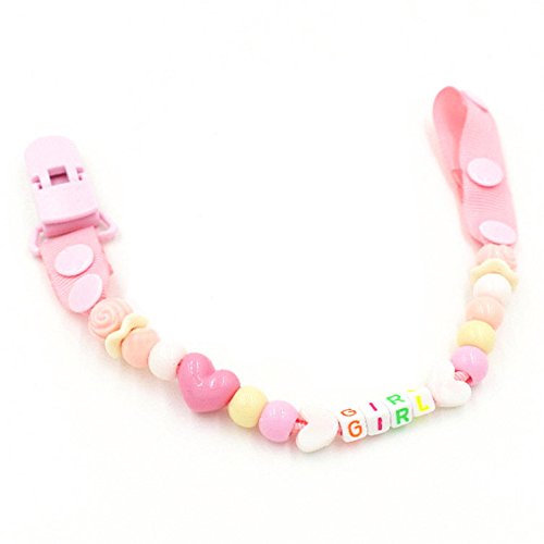 Lvge Wooden Soother Teethers Clip Chain Girl Pink