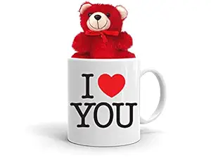 Valentine Gift Combo Ceramic Coffee Mug with Soft Toy Teddy Bear, Valentine Greeting Card Valentine Day Gift for Boyfriend Girlfriend Husband Wife