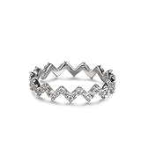 RFV S925 Sterling Silber Ring offener Ring Zirkonia Schmuck einfache Mikro-Set Kurve gebogener wellenförmiger Ring,Silber,Nummer 8
