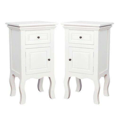 examen UEnjoy Une Paire de Tables de Chevet avec 1 Tiroir 1 Porte Table de Nuit en Bois Blanc