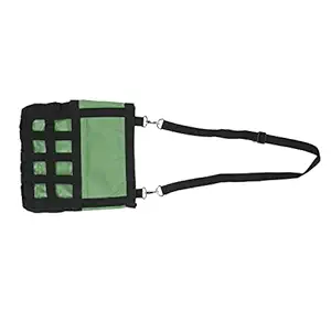 Rabbit Feeder Bag, Guinea Pig Feed Storage, 2 Durable Metal Humanized Hooks for Hedgehog Green (with Shoulder Strap)