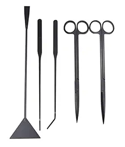 SAMYO Stainless Steel Aquarium Tank Plant Tools Aquascaping Kit Aquatic Plant Tweezers Scissor Substrate Spatula Tools Set - 5 Tools Black