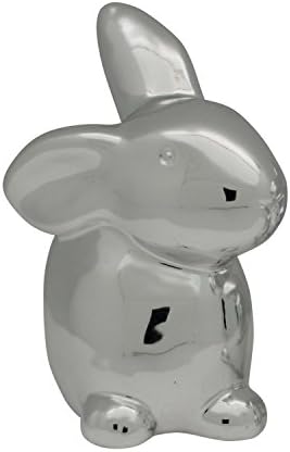 Large Rabbit With Cute Ears in Elegant Silver Design Ceramic Easter Decoration Easter Bunny 9X6X13 cm