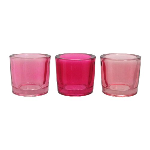 Glas Teelicht Set "THICK". 3 Stück Teelichtgläser ca 6 x 6,5 cm in ROSA -10