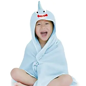 littleland - 100% Cotton Hooded Baby and Kids Bath Towel (Blue, Shark)