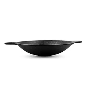 TAZBI Cast Iron Appa Chatti/Appam Pan/Appam Patra/kallu (Ready to Use- Hand Seasoned by Village Ladies Using Oil)- Black