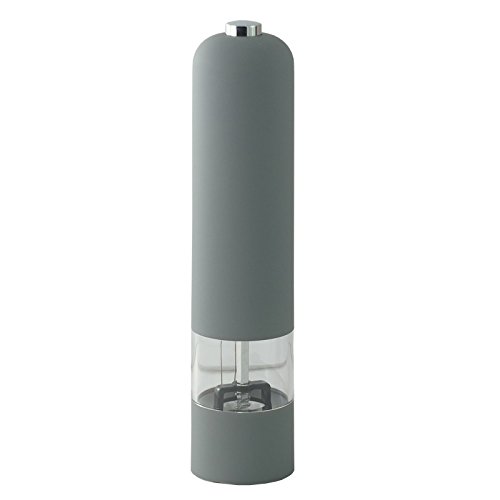 Bid Buy Direct® beleuchtet Elektrische Salz und Pfeffermühle mit verstellbarem Mahlwerk | Soft Touch | One-Knopf-Bedienung | Vollautomatischer mit LED Licht am Boden grau