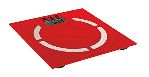 Digitale Analyse-Personenwaage in rot (Analyse-Waage, Körperfett-Anteil, BMI-Rechner, 100 gr-Schritten, 2 bis 180 kg, LCD-Anzeige, Akku-Ladeanzeige, Speicherung für 10 Personen) - 3