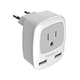 【Adapter USA auf Deutschland】1-er Schutzkontakt-Reisestecker zum Anschluss elektrischer Geräte mit Stecksystem aus USA, Japan, für Steckdosen mit Schutzkontak. Maximale Leistung bis zu 2500 Watt (max. 250 Volt, 10 A) Vergewissern Sie sich, dass Ihr US-Gerät für 110V-240V geeignet ist, nicht nur für 110V.
