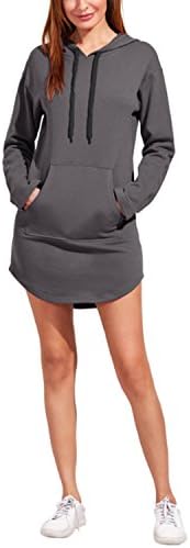 Lanisen Womens Ladies Long Sleeve Hoodie Sweatshirt Jumper Dress with Pockets Darkgray UK12