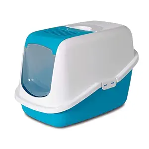 Savic Nestor Cat Toilet Home, 22 x 15 x 15 inch, Prevent Throwing of cat Litter, Durable, Lightweight, Easy to use and Reduces Odor, Perfect Toilet Training Aid Your Cat, Twilight Blue