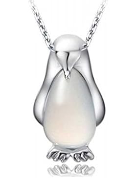 findout Damen Sterling-Silber Pinguin Opal Anhänger Halskette für Frauen Mädchen Kinder. (S036)