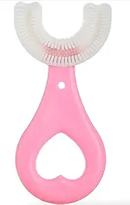 ZARQITO Children Infant Toothbrush 360 Degree U-shaped For 2-6 Years Mouth-Cleaning Silicone Clean Brushing Kids Teeth Dental Care Hand-Held Version (Pink)