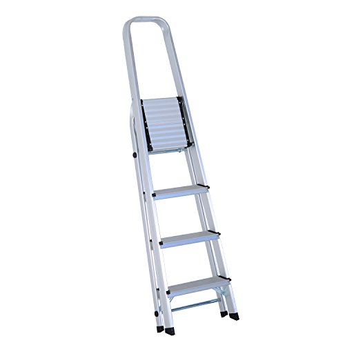 Homcom® Stehleiter Aluleiter Klapptritt Trittleiter Haushaltsleiter Leiter Stufenleiter 4 – 5 Stufen (4 Stufen) - 5