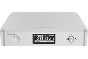 AOSHIDA Topping D50 III 2x ES9039Q2M Balanced DAC, XU316 DSD512 PCM768kHz USB DAC, Bluetooth5.1/USB/Optical/Coaxial to RCA/TRS output Converter, HiFi DACs supports USB PEQ/12V Trigger (Silver)