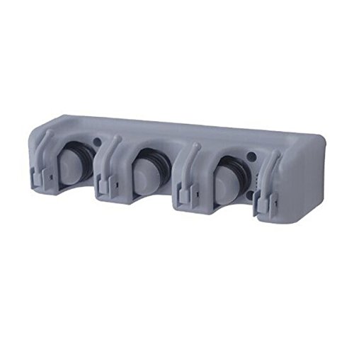 WINOMO Wandmontierte 3 Position 4 Haken Badezimmer Mop Besen Rack (Grau)