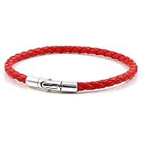 Herren / Damen Geflochtene Nappa Lederarmband mit Sterling Silber Verschluss-Rot