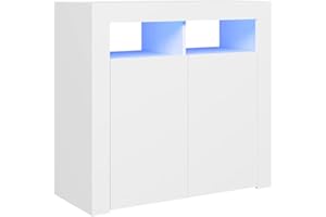 vidaXL Aparador con Luces LED Entrada Acento Pasillo Vestíbulo Recibidor Auxiliar Decoración Hogar Casa Escritorio Mueble Blanco 80x35x75 cm
