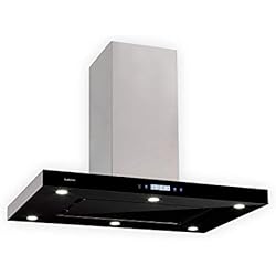 Klarstein Valeria - Hotte îlot aspirante, 90cm, 650 m³/h, LED, Classe A, verre & inox