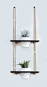 VAH Hanging Planter Shelf Plant Hanger Decorative Flower Pot Rack with Rope Home Decor (2 Tier Pot, Black)