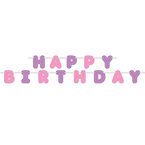 Banner / Party-Deko, Aufschrift: "Happy Birthday", 274 cm, Lila / Pink