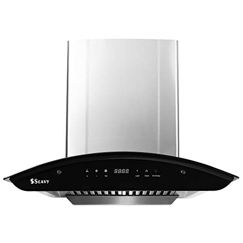 Seavy 60cm 1200 m3/hr Auto Clean Chimney with Free Installation Kit (Ciaz SS 60, 2 Baffle Filter with SS Oil Cup, Touch Control, Steel/Grey)