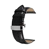 Aus hochwertigem Kalbsleder, Krokodil geprägtes Leder Uhrenarmband mit Nähten, feine Kunstfertigkeit, ergonomisches Design, angenehm zu tragen. Glatte, polierte Edelstahl Druckknopf Schmetterlings Faltschließe Wölbung, Uhrenarmbandbreite 18mm (Uhrende), bitte messen Sie Ihre Armbandbreite des aktuellen Bandes am Verbindungspunkt vor Auftrag, Bandlänge: 120mm lang / 75mm kurz (ohne Schnalle)