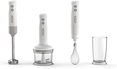 Ariete Frullatore a Immersione con Tritatutto Breakfast 606, Frullatore a Immersione, Minipimer con 2 Velocità, Lama in Acciaio Inox, Gamba Removibile, Bicchiere Trasparente Graduato, 700W, Bianco