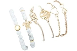 ‎YEAN Yean Boho Layered Armbänder Schildkröte Armband Set mit Marmor Stein Kornejustierbare Goldbaum Handkette handgemachte Accessoires Schmuck für Frauen und Mädchen 6er Pack