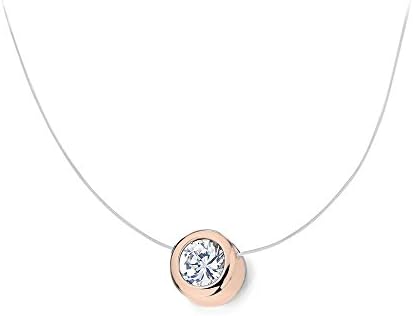 Emma Gioielli – Women Clear Invisible Necklace Stainless Steel Gold Pl. Floating Illusion Round Solitaire Pendant Crystals SWAROVSKI ELEMENTS - Gift Box