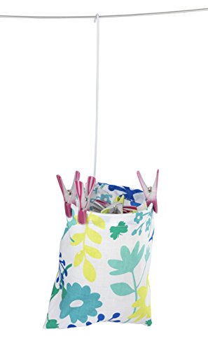 WENKO 3710800100 Wäscheklammer-Beutel - Blumenmuster, Baumwolle, 20 x 20 x 3.5 cm, Mehrfarbig