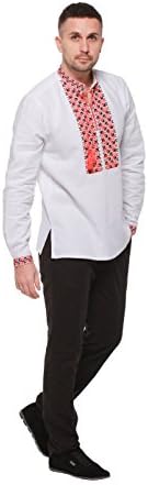 Embroidered shirt mens white. Vyshyvanka. Ukrainian embroidery. Shirts for men (S)