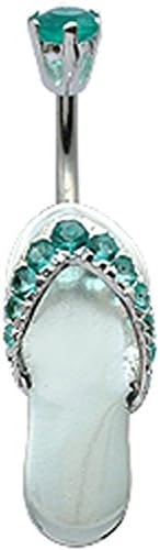 Flip flop slippers belly bars - we use the best quality Laser cut CZ crystals - comes in a lovely velvet pouch - Surgical Steel 316L bar 10MM