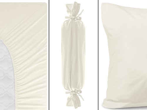 Serie basic von schlafgut aus 100% Baumwolle in 30 Uni-Farben +++ Mako-Jersey-Spannbetttuch +++ Mako-Jersey-Kissenbezug erhältlich in 3 Größen, ecru, Spannbetttuch 90-100 x 200 cm - 6
