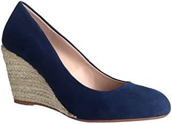 Ladies Womens Slip On Mid Wedge Platform Court Espadrille Closed Toe Summer Occasion Shoe Wedges in Patent or Suede Size 3 4 5 6 7 8 9 (UK 3 / EU 36, Blue Suede)