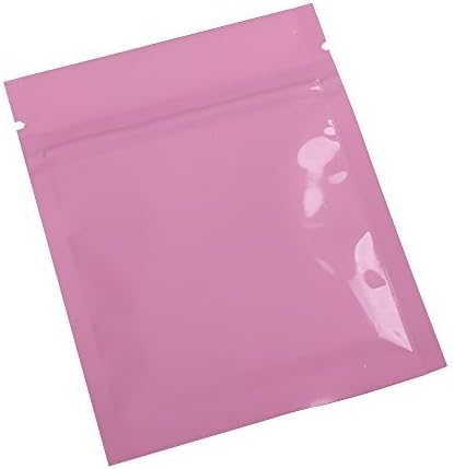 100/Pack Flat Glossy Double-Sided Red Black Purple Gold Pink Foil Mylar Zip Lock Bags Outer Size 7.5x10cm (3x4in) (Pink) by QQ Studio Group