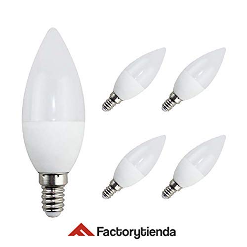 DiluxeLED C37- Bombillas Led Candle,6W(equivalente a 60 W,480Lumen 6400K Luz Blanca). Packs de 5 unidades.