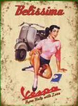 FRENCH VINTAGE METAL SIGN 40x30cm 1950 PIN UP VESPA SCOOTER BELISSIMA