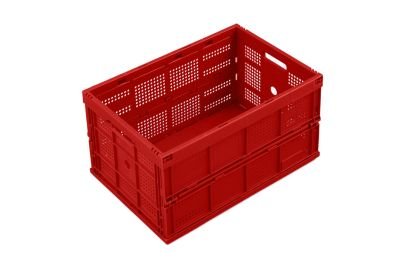 Faltbox aus Polypropylen - Inhalt 60 l, ohne Deckel rot, Ausführung durchbrochen - Faltbox Klappbox Lagerkasten Stapelkasten aus Kunststoff Transport-Behälter Transportkiste aus Kunststoff Stapelkisten Stapelkisten