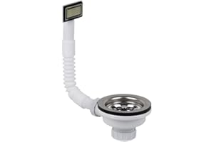 Cofan Válvula para Fregadero | Medidas: 1" 1/2 x 115 | Con Cesta Rejilla de Acero Inox. y Tornillo | 2 Modelos de Rebosadero | Fabriacada en Polipropileno