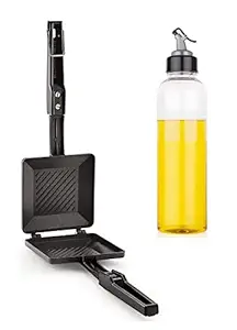 Aluminium Regular Gas Sandwich Toaster | Nonstick Sandwich Manual Toaster Deluxe with Oil Dispenser Set (2 Cut, Black)