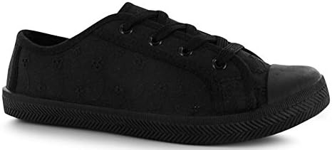 Kids Girls Textile Lace Up Mini Broid Canvas Pumps Shoes (C12 (31), Black)
