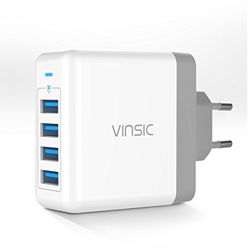 Preisvergleich Produktbild VINSIC® USB Ladegerät 4 Anschlüsse 40W USB-Anschlüsse Intelligentes Wandladegerät Reiseladegerät für iPhone, iPad, Samsung Galaxy, Google, Sony, LG, Nexus, HTC