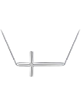Sojewe Damen Sterling Silber Sideways Horizontal Kreuz Halskette Klar Zirkonia auf Anhänger Rhodiniert Plattiert...