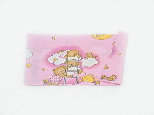 Cot bed PILLOWCASE approx. 40x60cm, nursery bedding, toddler, baby bed linen (pattern: bears in heaven_pink)