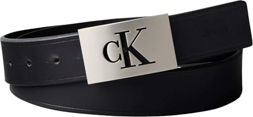Calvin Klein Uomo Cintura Mono Plaque in Pelle, Nero (Black/Pewter), 135 cm