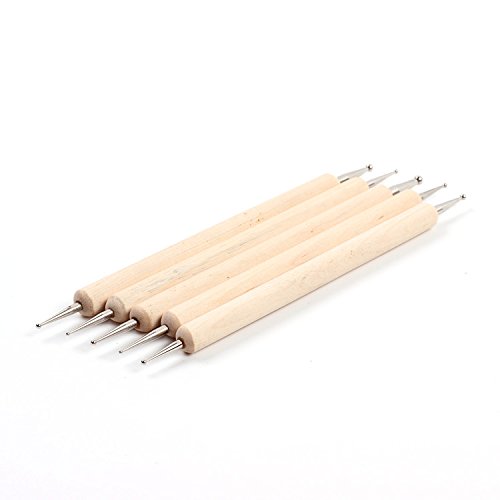 Hrhyme 5Pcs 2 Way Dotting Pen Tool Nail Art Tip Dot Paint Manicure Kit - Wooden